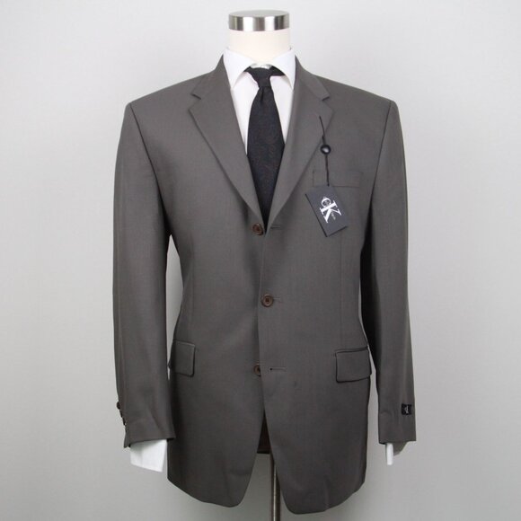 Calvin Klein Blazer 44R Wool Gray 3-Button cK Logo Made in Canada Vintage - Picture 1 of 10